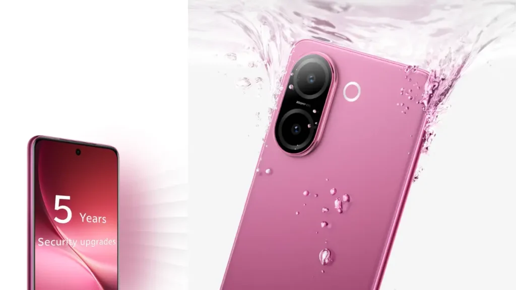 Vivo V60e 5G smartphone front and back design in Elite Purple color