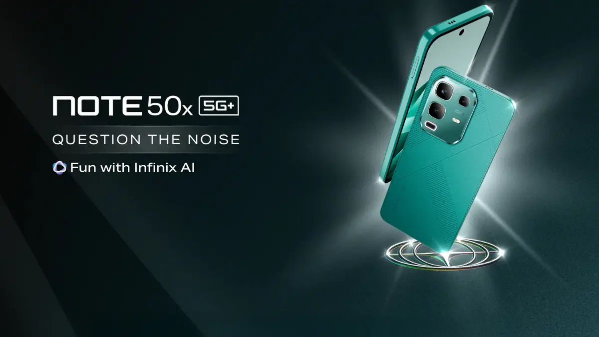Infinix Note 50X 5G+ smartphone front and back design in all color variants