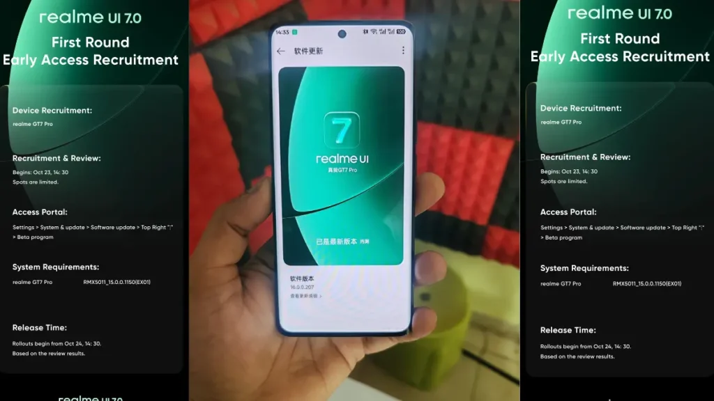 New realme UI 7.0 home screen layout and redesigned icons based on Android 16
