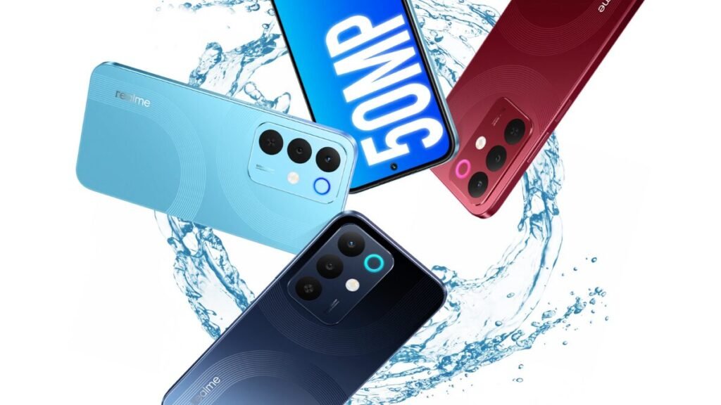 Realme 15x 5G smartphone in Blue, Red, and Black color options during Realme Festive Days Sale 2025
