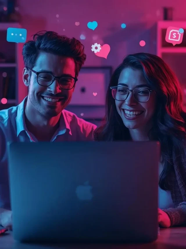 Smiling young American man and woman working together on laptops and coffee at home, representing best side hustles in USA 2025.