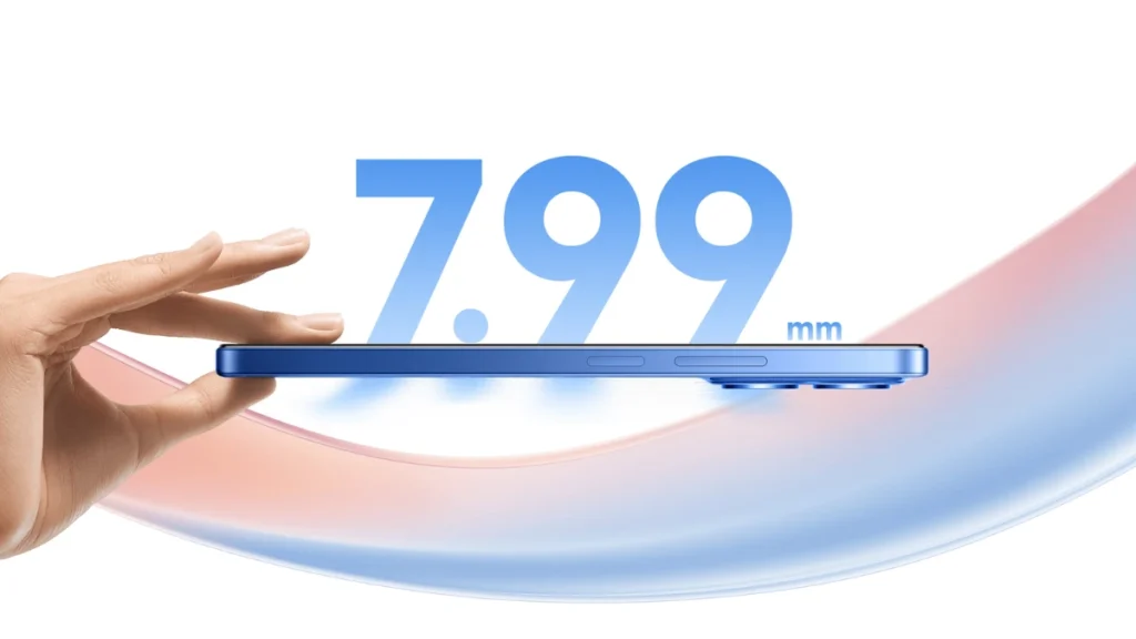 Redmi 15C 5G slim design measuring 7.99mm thickness showcased in blue color