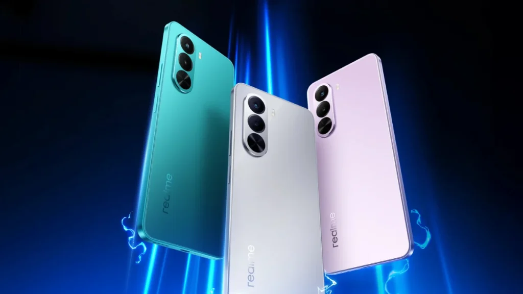realme P4x 5G Launched: The Battery Monster With 7000mAh Is Finally Here! 1 realme P4x 5G in green, silver, and pink colors displayed vertically with glowing blue light effects