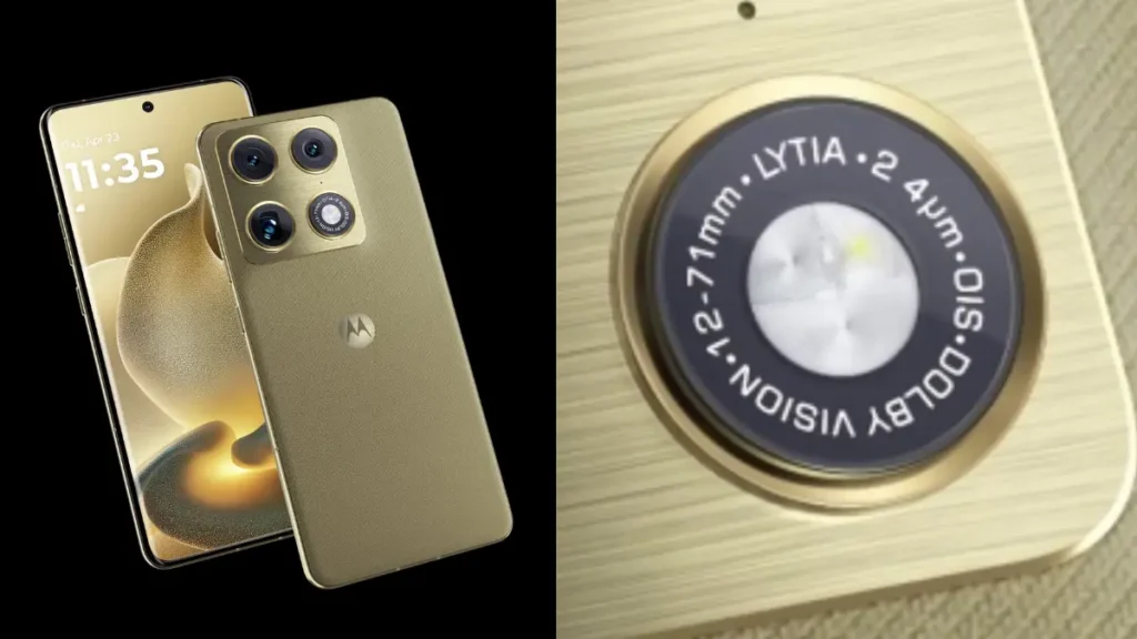 Motorola Signature Series gold color variant with textured back panel and flagship camera module