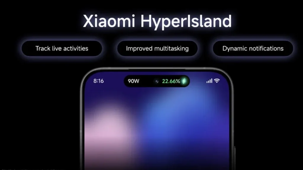 Xiaomi HyperOS 3 HyperIsland interface showing live activities, dynamic notifications, and improved multitasking on a smartphone display