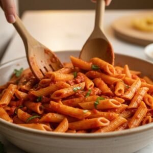 Ragu Chicken Parm Recipe – Easy Baked Chicken Parmesan with Cheesy Pasta 9 Cooked pasta mixed with Ragu pasta sauce in a bowl