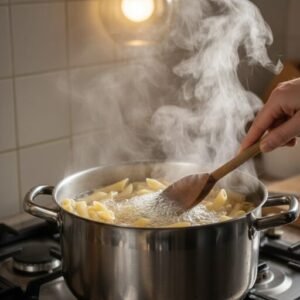 Ragu Chicken Parm Recipe – Easy Baked Chicken Parmesan with Cheesy Pasta 8 Pasta boiling in a pot on the stove for chicken parmesan recipe