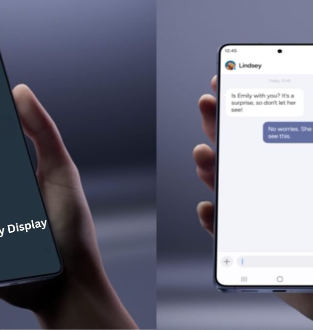 Samsung Galaxy S26 Ultra: World’s First Privacy Glass Display, 200MP Camera & Galaxy AI Features 2 Samsung Galaxy S26 Ultra privacy display feature showing screen visible from front but hidden from side angles.
