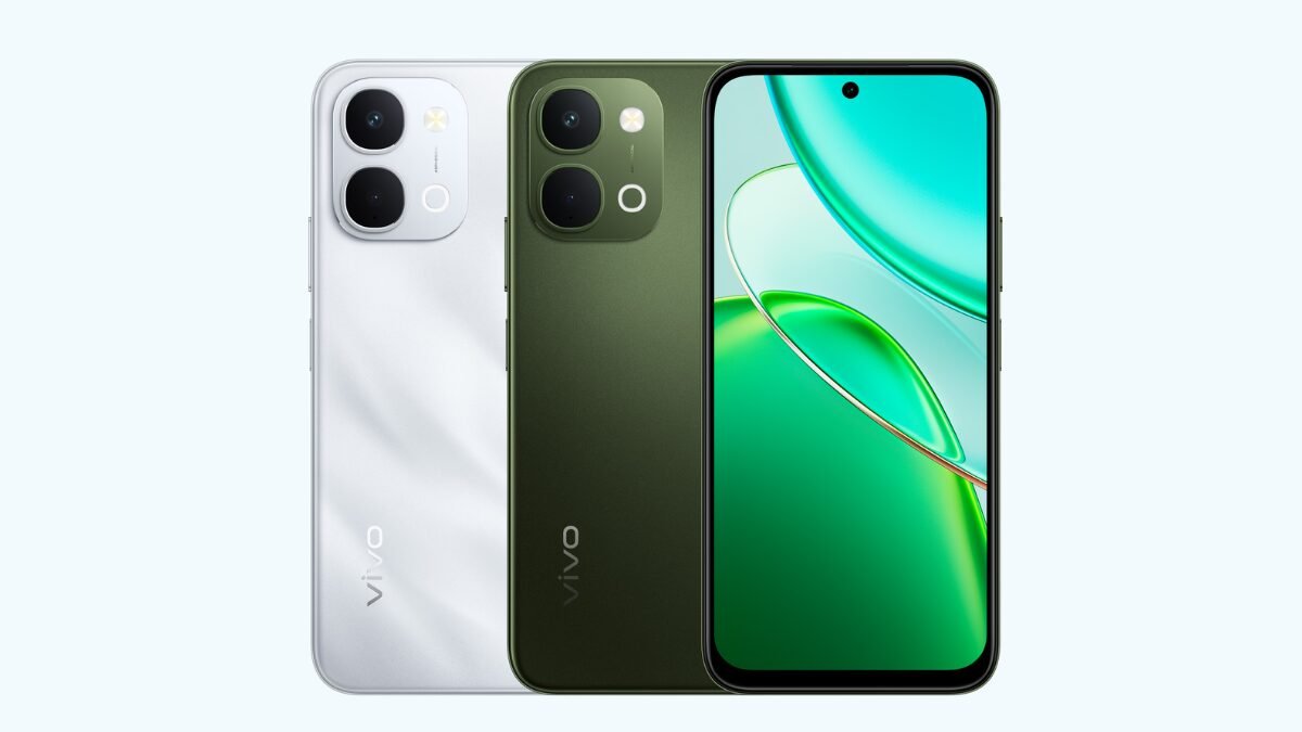 Vivo T5x 5G smartphone in silver and green color variants showing front display with punch-hole camera and dual rear camera setup.
