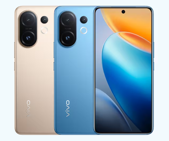 Vivo T5 Pro Launch in India Soon: 9,000mAh Battery, 144Hz Display & Powerful Specs Leaked 2 Vivo T5 Pro smartphone in gold and blue colors showing front display and dual rear camera design with AMOLED screen